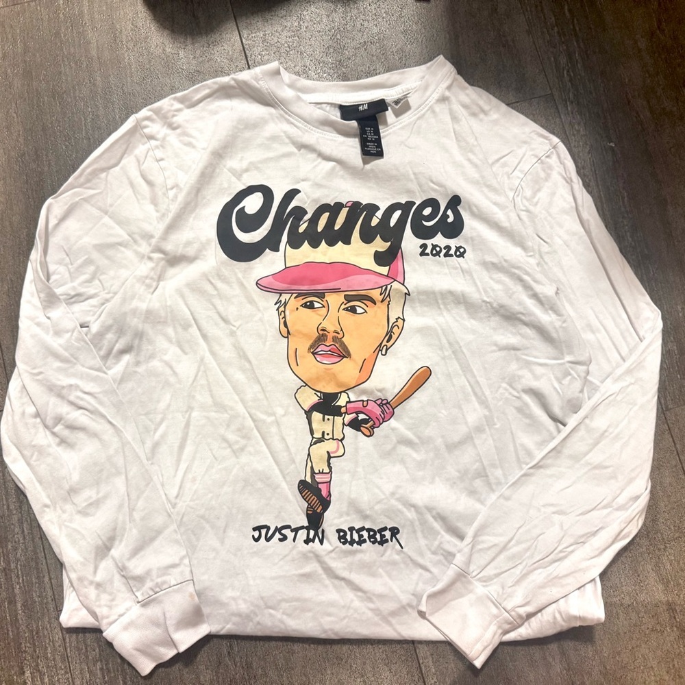 Justin Bieber Changes 2020 Long Sleeve Graphic Tee H&M White Size M